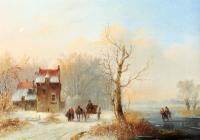 Jacobus Van Der Stok - A Winter Landscape With Skaters On A Frozen Waterway And A Horse drawn Cart